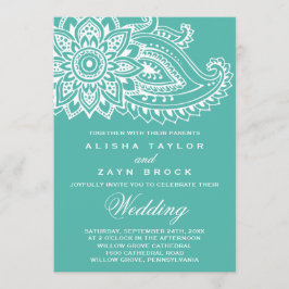 Convites Teal Indian Paisley Wedding