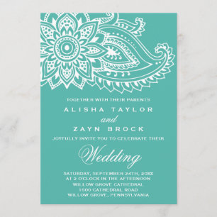 Convites Teal Indian Paisley Wedding