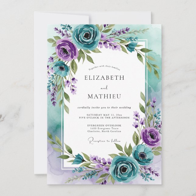 Convites Teal Lavender Captivating Spring Wedding (Frente)