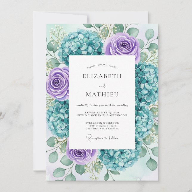 Convites Teal Lavender Lush Spring Wedding (Frente)