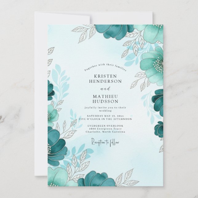 Convites Teal Luminous Winter Wedding (Frente)