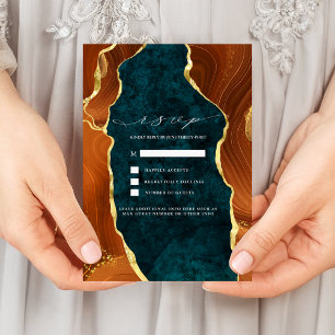 Convites Teal Marble, Laranja Queimado e RSVP de Agato Dour