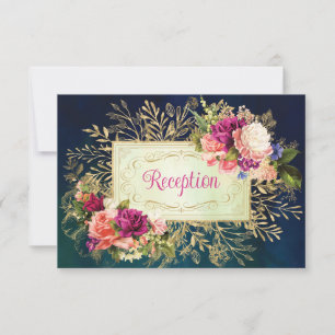 Convites Teal, Marinho, Dourada Prata de Casamento Floral