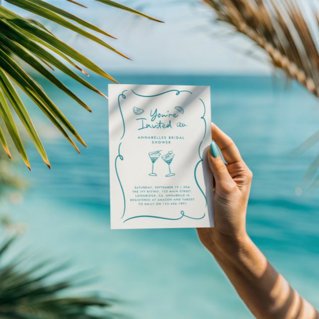 Convites Teal Martini Bridal Shower Cocktail Party (Criador carregado)