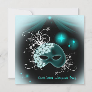 Convites Teal Mask Sweet 16 Mascarada Party