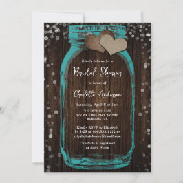 Convites Teal Mason Jar Wood Rustic Bridal Shower