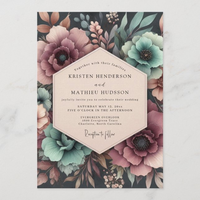 Convites Teal & Mauve Moody Bloom Wedding (Frente)
