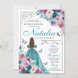 Convites Teal & Mauve Ocean Sunset Princess Quinceanera