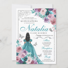 Convites Teal & Mauve Ocean Sunset Princess Quinceanera