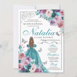 Convites Teal & Mauve Ocean Sunset Princess Quinceanera