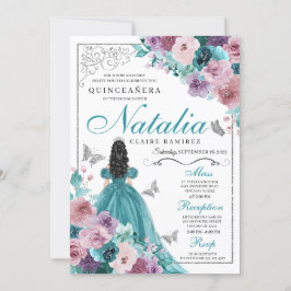 Convites Teal & Mauve Ocean Sunset Princess Quinceanera