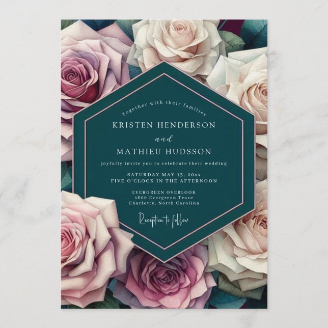 Convites Teal Mauve Opulent Wedding (Frente)