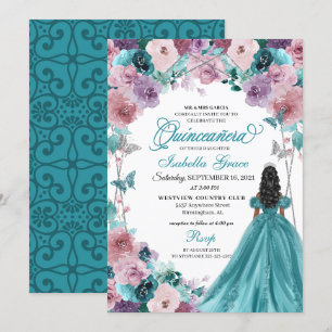 Convites Teal & Mauve Sunset Quinceanera Princess
