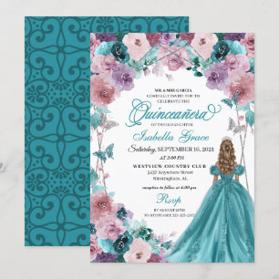 Convites Teal & Mauve Sunset Quinceanera Princess