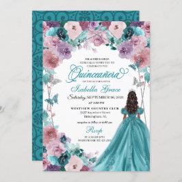 Convites Teal & Mauve Sunset Quinceanera Princess