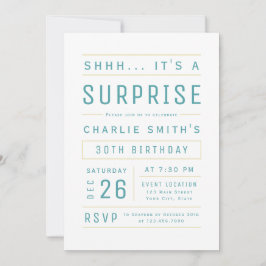 Convites Teal Modern Simple Typografia Surpresa Aniversário