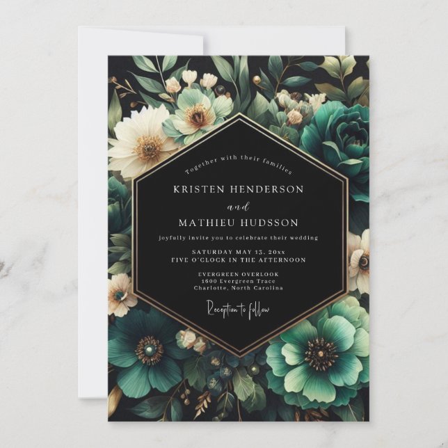 Convites Teal Moody Floral Wedding (Frente)