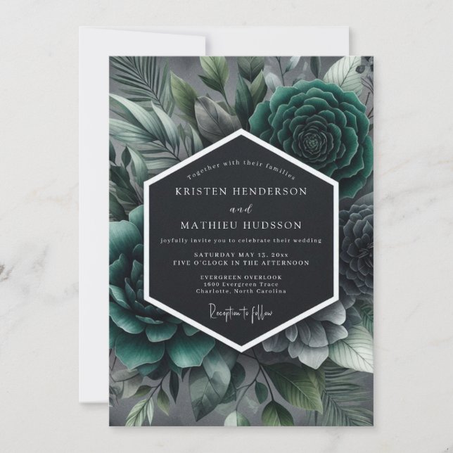 Convites Teal Moody Succulent Wedding (Frente)