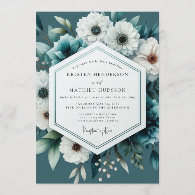 Convites Teal Moody Winter Wedding (Frente)