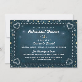 Convites Teal Moon & Stars Janto de ensaio Dourado e branco