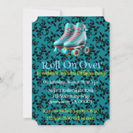 Convites Teal Neon Rollerskate Festa de aniversário