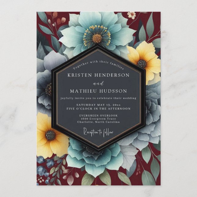 Convites Teal & Ochre Bohemian Bloom Wedding (Frente)