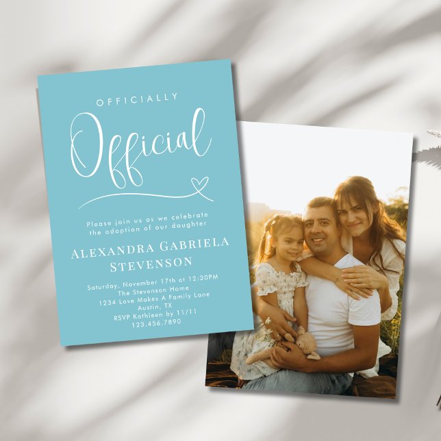 Convites Teal Officially Official Adoption Day Party Photo (Criador carregado)