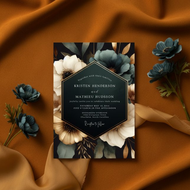 Convites Teal Opulent Bloom Wedding (Criador carregado)