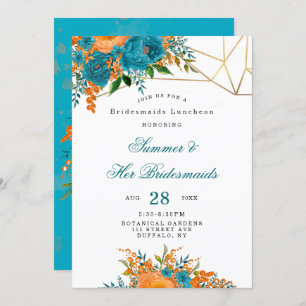Convites Teal Orange Dourada Floral Bridesmaids Luncheid