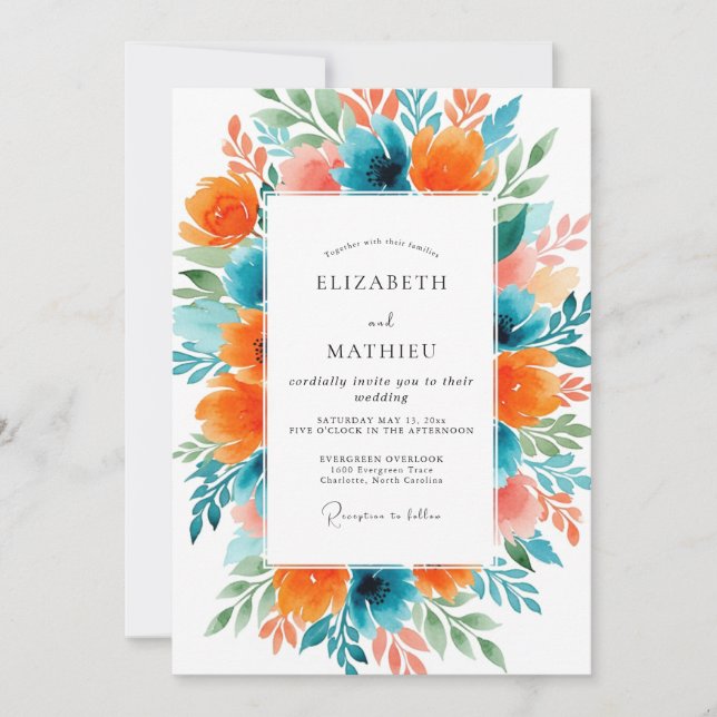 Convites Teal Orange Vivacious Summer Wedding (Frente)