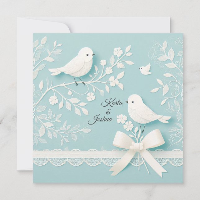 Convites Teal pálido com rendas românticas e casamentos de  (Frente)