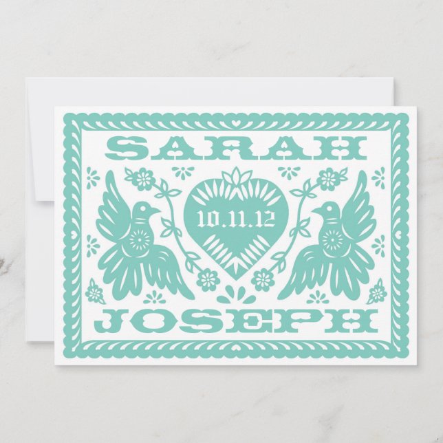Convites Teal Papel Picado Love Birds (Verso)