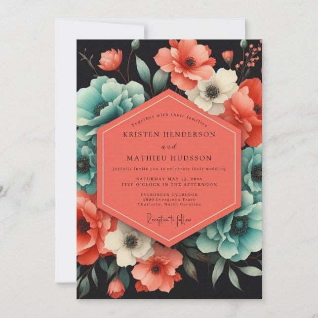 Convites Teal Paprika Bloom Wedding (Frente)