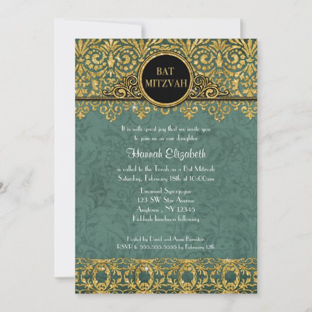 Convites Teal Peacock English Manor Art Deco Nouveau Damask (Frente)