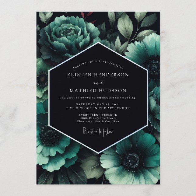 Convites Teal Penumbral Bloom Wedding (Frente)