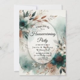 Convites Teal Petals in Bronze Bloom Housewarming Party