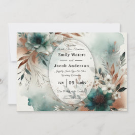 Convites Teal Petals in Bronze Bloom Wedding