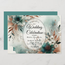 Convites Teal Petals in Bronze Bloom Wedding
