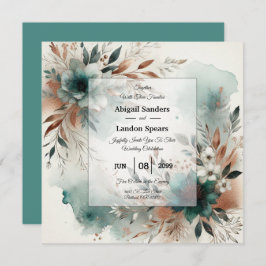 Convites Teal Petals in Bronze Bloom Wedding