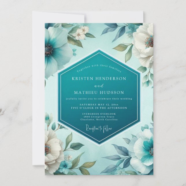 Convites Teal Polished Spring Wedding (Frente)