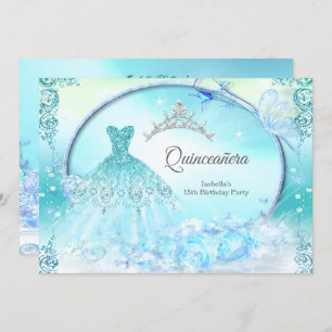 Convites Teal Princess Quinceanera, Vestido Mágico