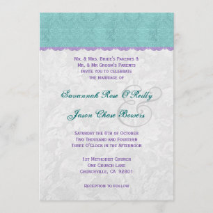 Convites Teal Purple e Silver Wedding Modelo V01