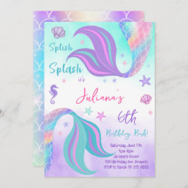 Convites Teal Purple Sereid Cauda Aniversário