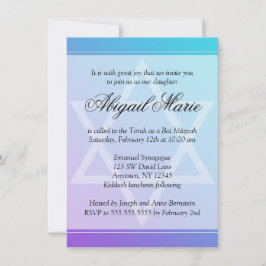 Convites Teal Purple Star de David Bat Mitzvah