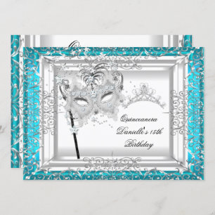 Convites Teal Quinceanera 15 Birthday Tiara Mascarada