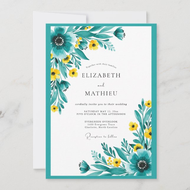 Convites Teal Radiant Meadow Wedding (Frente)