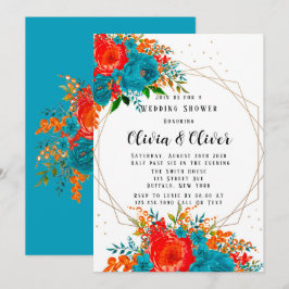 Convites Teal Red Orange Botanical Floral Chá de casamento