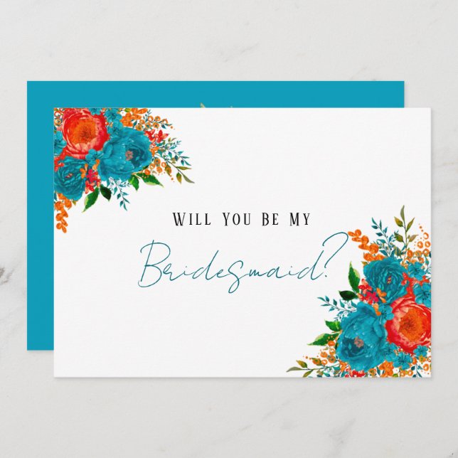 Convites Teal Red Orange Floral Você Será Minha Porta-Ponta (Frente/Verso)