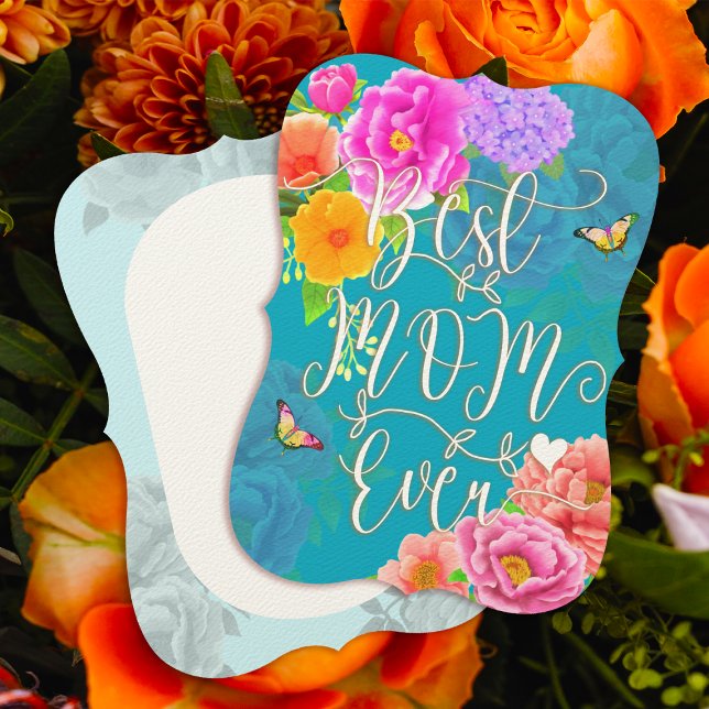 Convites Teal Romântico de Peonies Garden Melhor Mãe (Romantic Peonies Garden Best Mom Ever Teal Mother's Day Card.)