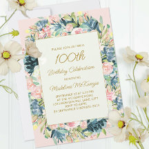 Teal Rosa Vintage Botânico Floral 100º Aniversário